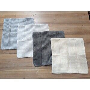 Neutral Gray Cream Throw Pillow Covers Set of 4 16x16 Farmhouse Striped Corduroy